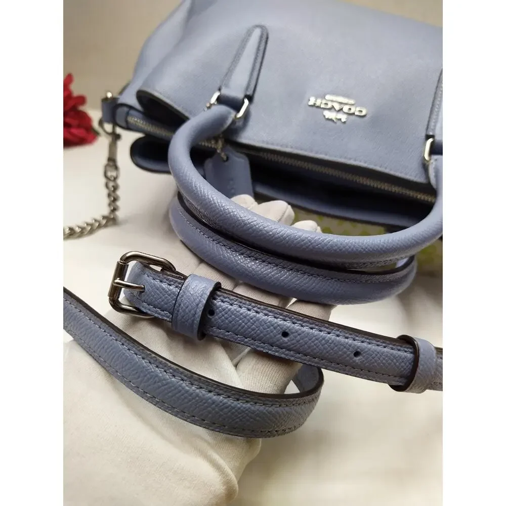 Coach Blue Leather Double Handles Chain Strap Satchel Bag